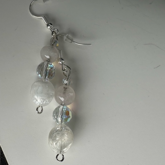 AB Glass Bead Earrings Clear & Acrylic beads silver-tone Handmade Earrings 3476 - Picture 7 of 9